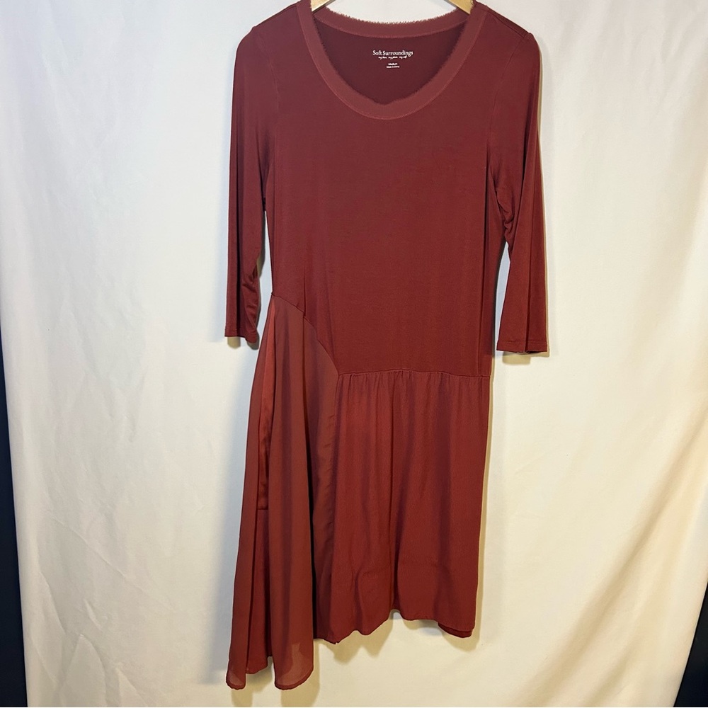 Soft Surroundings En Pointe Asymmetrical Medium Dress Terra Cotta Rust Maroon